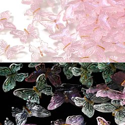 Pink Светящиеся кабошонов смолы, бабочка, светится в темноте, с блеском порошок, розовые, 10x13x2 мм
