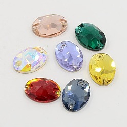 (52) Непрозрачная лаванда Шить на горный хрусталь, стекло горный хрусталь, два отверстия, аксессуары для одежды, граненые, овальные, разноцветные, 13x18x5 мм, отверстие : 1 мм