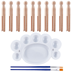 (52) Непрозрачная лаванда Деревянные зажимы, с пластиковой акварельной масляной палитрой и пластиковыми кистями, ручками, для поделки живописи, разноцветные, 109~109.5x12.5~13.5 мм, 60 шт