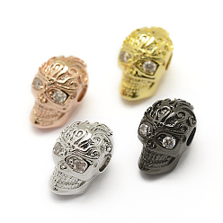 (52) Непрозрачная лаванда Латунные микро проложить класса AAA кубического циркония бусы, без кадмия, без никеля и без свинца, череп, прозрачные, разноцветные, 13x8.5x10 мм, отверстие : 3 мм