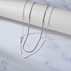 Нержавеющая Сталь Цвет 201 двухслойные ожерелья из нержавеющей стали с подвеской в виде сердца для женщин, не тускнеет, цвет нержавеющей стали, 15.12 дюйм (38.4 см)