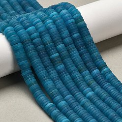 Морской Синий Бусины из натурального белого нефрита, матовые, дисковые бусы, Heishi бусы, окрашенные, Marine Blue, 6.5x1.5 мм, отверстие : 0.8 мм, около 248~253 шт / нитка, 15~15.31 дюйм (38.1~38.9 см)