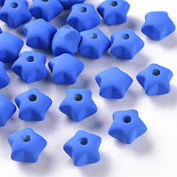 Royal Blue Acrylic Beads, Rubberized Style, Half Drilled, Star, Royal Blue, 16x17x11mm, Hole: 3.5mm