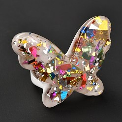 Clear Acrylic Finger Rings, with Paillette, Butterfly, Clear, 6.5~29.5mm, Inner Diameter: 18mm, butterfly: 29.5x38.5x6mm.