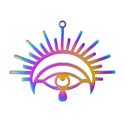 Rainbow Color Stainless Steel Pendants, Evil Eye Charms, Rainbow Color, 28x35mm, Hole: 1.2mm
