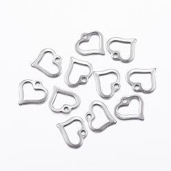 Stainless Steel Color Tarnish Resistant 201 Stainless Steel Open Heart Pendants, Hollow, Stainless Steel Color, 11x11x1mm, Hole: 1.5mm