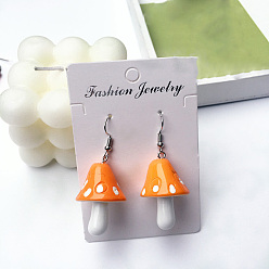 Темно-Оранжевый Серьги-подвески в форме гриба из сплава и смолы, платина, темно-оранжевый, 28 мм