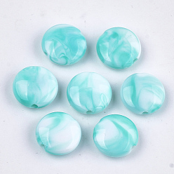 Dunkeltürkis Acryl-Perlen, Nachahmung Edelstein-Stil, Ton zwei, Flachrund, dunkeltürkis, 13~13.5x5.5 mm, Bohrung: 2 mm, ca. 860 Stk. / 500 g