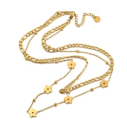 Цветок 304 двухслойные колье из нержавеющей стали, ожерелья шкентеля, цветок, 15.83~16.02 дюйм (40.2~40.7 см)