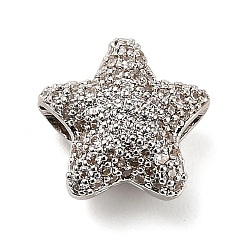 Платина Латунные микро проложить кубический цирконий шарик, стойки покрытие, долговечный, без свинца и без кадмия, звезда, платина, 12x13x8 мм, отверстия : 1.2 mm и 3x2 мм
