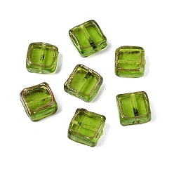 Желто-Зеленый Бусины ручной работы бусины золотого песка, квадратные бусины с золотой отделкой, желто-зеленый, 11.5~13.5x12~13.5x6~7.5 мм, отверстие : 0.7~1.4 мм