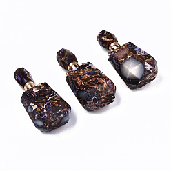 Medium Purple Assembled Synthetic Bronzite and Imperial Jasper Openable Perfume Bottle Pendants, with Light Gold Brass Findings, Dyed, Medium Purple, Capacity: 1ml(0.03 fl. oz), 42~43x22x15mm, Hole: 1.8mm