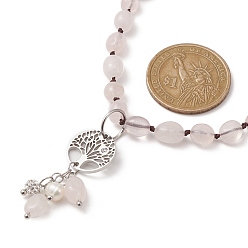 Розовый Кварц Ожерелье с подвеской «Древо жизни» из натурального розового кварца, жемчуга и циркония, 316 ювелирные изделия из хирургической нержавеющей стали, 15.91 дюйм (40.4 см)