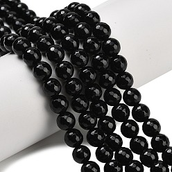 Обсидиан Природные обсидиана бисер нитей, граненые, круглые, 8 мм, отверстие : 1 мм, около 47~48 шт / нитка, 15.16'' (38.5 см)