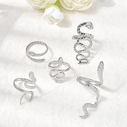 Нержавеющая Сталь Цвет 5 шт. 304 открытые манжеты из нержавеющей стали для женщин, змея, цвет нержавеющей стали, 16~17.8 мм