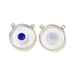Синий Подвески лэмпворк ручной работы, с латунной фурнитурой золотого цвета, без кадмия и без свинца, плоские круглые с сглаза, синие, 21x21x4.5 мм, отверстие : 1.5 мм