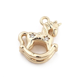 Лошадь Латунные микро проложить кубического циркония подвески, животные прелести, реальный 14 k позолоченный, лошадь, 14x11.5x5 мм, отверстие : 1.4 мм