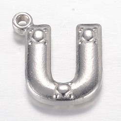 Letter U Устойчивые к потускнению 201 подвески из нержавеющей стали, Буква U, цвет нержавеющей стали, 15x13.5x3.1 мм, отверстие : 1.2 мм