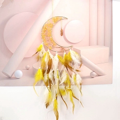 Желтый Кварц Луна с древом жизни, обернутая натуральной желтой кварцевой крошкой, плетеная паутина/сетка с украшениями из перьев, автомобильные подвесные украшения, 600x160 мм