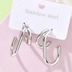 Нержавеющая Сталь Цвет 304 двухслойные серьги-гвоздики в форме буквы С из нержавеющей стали, цвет нержавеющей стали, 31.5x18 мм