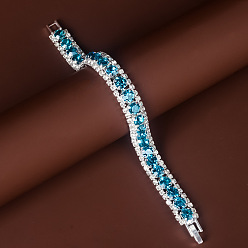 Аквамарин Квадратные браслеты-цепочки из сплава со стразами для женщин, аквамарин, 7-1/8 дюйм (18 см)