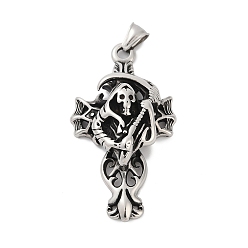 Античное Серебро 316 Большие подвески из хирургической нержавеющей стали с ионным покрытием (IP), очарование мрачного жнеца, античное серебро, 63x34.5x13.5 мм, отверстие : 6.5x4 мм