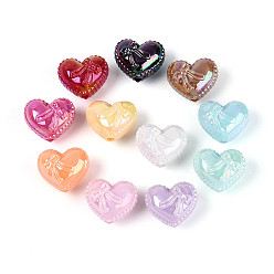 (52) Непрозрачная лаванда Непрозрачные акриловые бусины с УФ-покрытием, сердце с бантом, AB цвет, разноцветные, 17x20x14 мм, отверстие : 2.5~3 мм, Около 197 шт / 500 г