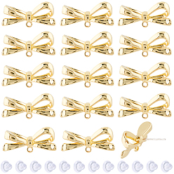Золотой Выводы серьги из сплава шпильки, бантом, с петлей и пластиковыми ушными гайками, золотые, 11.5x25 мм, отверстие : 1.4 мм, штифты : 0.7 мм, 24 шт