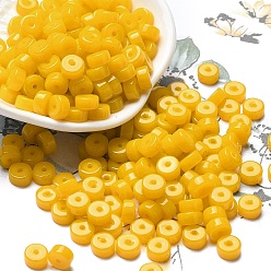 Золотистый Стеклянный бисер непрозрачных цветов, колонка, золотые, 6x3 мм, отверстие : 1.4 мм, Около 2027 шт / фунт