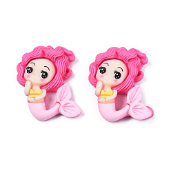 Темно-Розовый Непрозрачные кабошоны из смолы, русалка, темно-розовыми, 31x24x7 мм