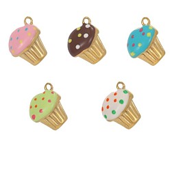 (52) Непрозрачная лаванда 304 нержавеющей стальной эмали подвески, чашка торт очарование, ионное покрытие (ip), реальный 18 k позолоченный, долговечный, разноцветные, 14x13 мм, отверстие : 1.5 мм