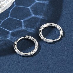 Серебро 304 обруч серьги из нержавеющей стали замке, круглые, серебряные, 14x2 мм, 12 датчик