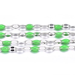 Lime Green 304 Stainless Steel Link Chains, with Spool, with Enamel, Soldered, Stainless Steel Color, Lime Green, 4~10x2x0.4~2mm, about 32.8 Feet(10m)/roll