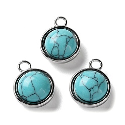 Синтетическая Бирюза Синтетические бирюзовые подвески, 304 полукруглые подвески из нержавеющей стали, цвет нержавеющей стали, 20x15.5x8.5 мм, отверстие : 2.5 мм