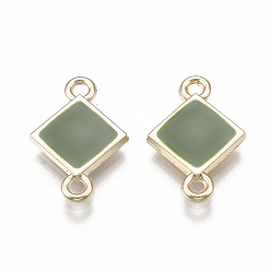 Green Alloy Links connectors, with Enamel, Rhombus, Light Gold, Green, 17x11.5x2mm, Hole: 1.5mm