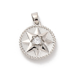 Платина Латунные микро проложить кубического циркония подвески, долговечный, без свинца и без кадмия, круглая со звездой, платина, 17x15x4.5 мм, отверстие : 5.5x2.5 мм