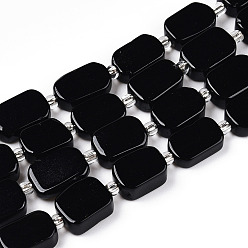 Обсидиан Природные обсидиана бисер нитей, с бисером, прямоугольные, 11~13x7.5~9.5x3.5~6 мм, отверстие : 0.9 мм, бисер: 3x3x2, отверстие : 0.8 мм, около 28 шт / нитка, 15.55'' (39.5 см)