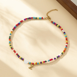 Letter Z Ожерелья из круглых бусин в форме сердца из натуральных ракушек и разноцветных стеклянных семян, ожерелья шкентеля, 304 колье из нержавеющей стали, золотые, Письмо Z, 15.35 дюйм (39 см)