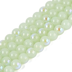 Темный Морско-зеленый Гальванические стекляныне бусины, имитация нефрита, круглые, с покрытием цвета радуги, с половиным покрытием, темно-зеленый, 6~6.5 мм, отверстие : 0.8~1 мм, около 67~72 шт / нитка, 14.57~15.35 дюйм (37~39 см)