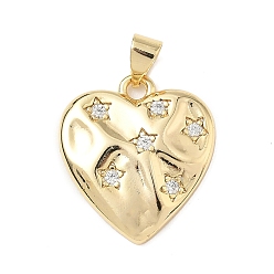 Настоящее золото 18K Латунные микро проложить кубического циркония подвески, сердце, без кадмия и без свинца, долговечный, стойки покрытие, реальный 18 k позолоченный, 21x18.5x3.5 мм, отверстие : 4x3.5 мм
