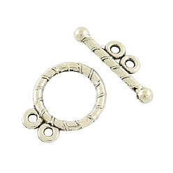 Antique Silver Tibetan Style Alloy Flat Round Toggle Clasps, Cadmium Free & Lead Free, Antique Silver, Flat Round: 15.5x12x1.5mm, Hole: 1.5mm, Bar: 18x5.5x2.5, Hole: 1.5mm