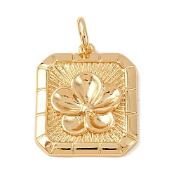 Квадрат Латунные подвески, стойки покрытие, долговечный, без свинца и без кадмия, реальный 18 k позолоченный, цветок, квадратный, 28x23x3 мм, отверстие : 6x5 мм