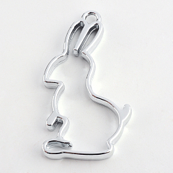 Платина Стойка обшивка сплава кролик кролик с открытой спиной безель подвески, для diy уф смолы, эпоксидная смола, Прессованные цветочные украшения, без кадмия, без никеля и без свинца, платина, 43.9x23.5x3.5 мм, отверстие : 3 мм