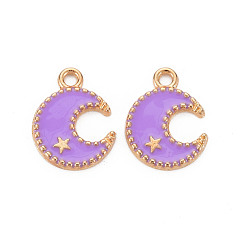 Темная Орхидея Подвески из эмали и сплава, Луна и звезды, золотой свет, темные орхидеи, 16x13x2 мм, отверстие : 1.8 мм