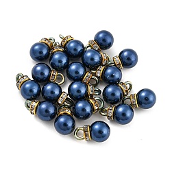 Bleu De Prusse (Liquidation de produits défectueux : anneau teint) Breloques en plastique ABS imitation perle, avec resinrhinestone, charme rond, null, 13x8mm, Trou: 2.5mm