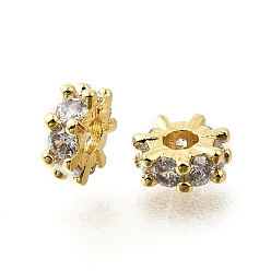 Настоящее золото 18K Латунные микропаве из прозрачного кубического циркония, снежинка, долговечный, без кадмия и без свинца, стойки покрытие, реальный 18 k позолоченный, 6.5x2.5 мм, отверстие : 2 мм