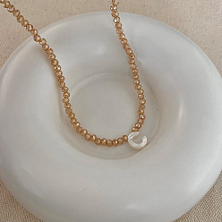 Letter C Подвеска с инициалом из натуральной ракушки, ожерелья с подвеской из стеклянных бусин, с латунными концевыми цепями, золотые, темно-золотистые, буква С, 13.98 дюйм (35.5 см)