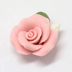 Pink Handmade Porcelain Cabochons, China Clay Beads, Flower, Pink, 23~25x20.5~21x10~11mm