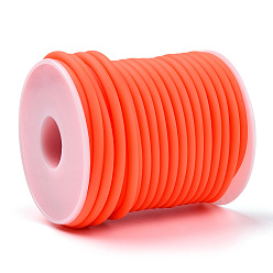 Orange Red Hollow Pipe PVC Tubular Synthetic Rubber Cord, Wrapped Around White Plastic Spool, Orange Red, 4mm, Hole: 2mm, about 16.4 yards(15m)/roll