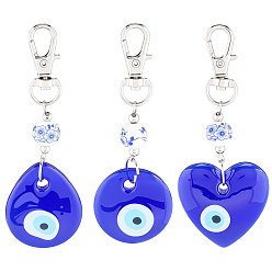 Mixed Shapes 3шт. 3 стили, подвески ручной работы из стекла, обереги от сглаза, с круглыми фарфоровыми бусинами и поворотными карабинами из сплава, разнообразные, 85~88.5 мм, 1 шт / стиль